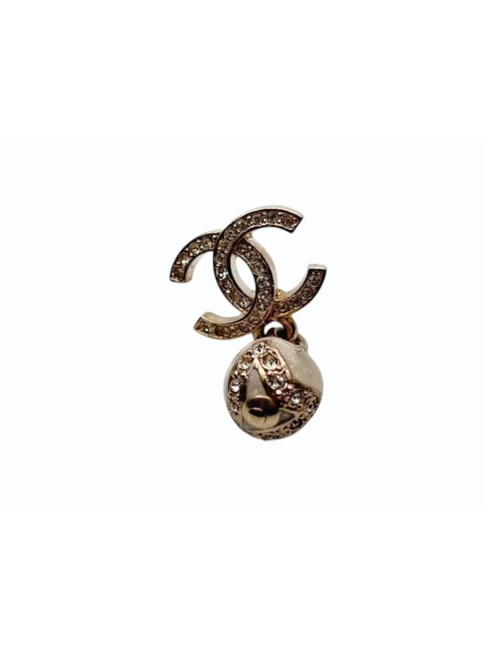 Chanel CC Logo Dangling Earrings Rhinestone Metal Resin